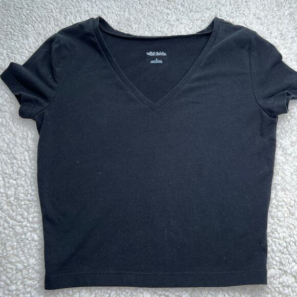 Wild Fable Black Cropped V Neck Tee Small - Picture 1 of 5
